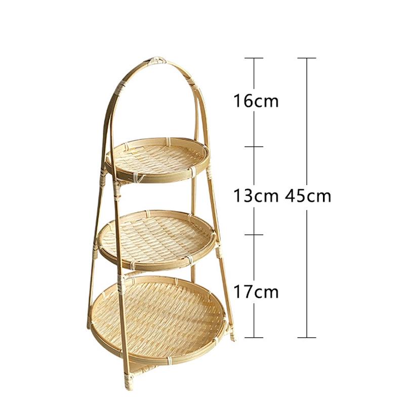 Multi-Function Bamboo Woven Basket 1/2/3 Layers Fruit Vegetable Storage Basket Durable Handwoven Standing Tray For Kitchen