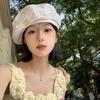 Japanese Style Pink Plaid Beret Hat Women Spring New Fashion Face Slimming Painter Octagonal Cap