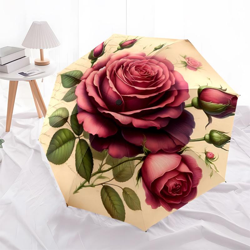 1pc Rose Bouquet Automatic Open/Close Umbrella, Compact Travel Umbrella, 8-Rib Sturdy Frame - Ideal Gift for Friends yy251118060