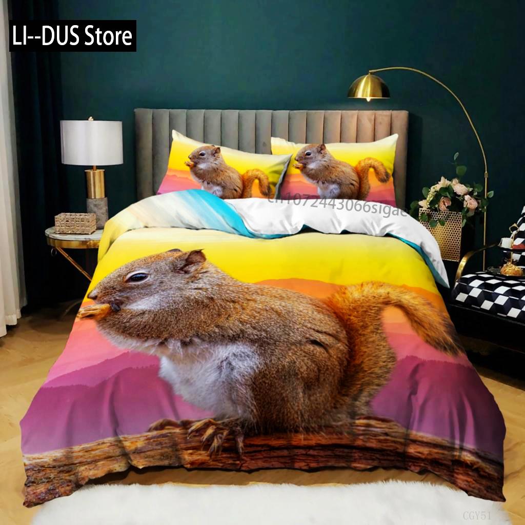 

Comforter Squirrel Cute Squirrel Branches Comforter For Kids Boys Girl Microfiber Animal Theme King Size Bedding Set Comforter (quilt)-EU Single(135*200cm)3pcs