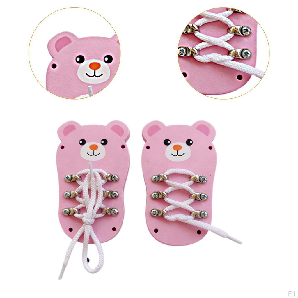 Tie Lacing Toy Shoes Tying Practice Board Fine Motor Skills Threading Teaching Toys Wooden Busy