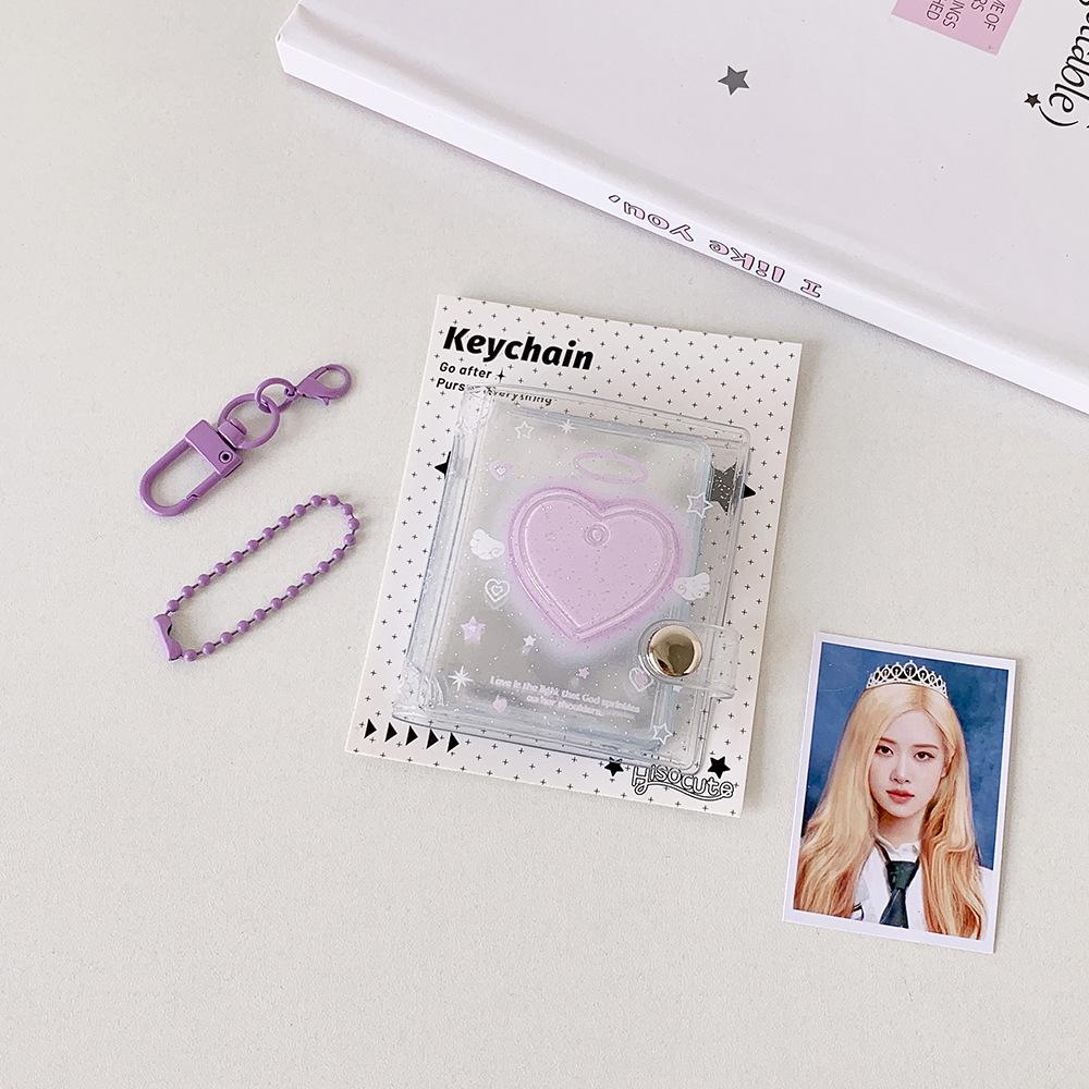 2-inch Transparent Sparkly Card Holder Keychain with Photo Album & ID Sticker Storage