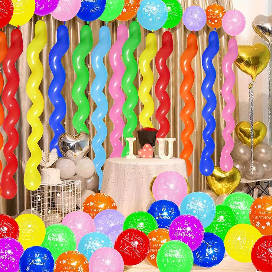 100 stuks 80 cm Lange Spiraalballon met Mini Pomp Verjaardagsfeest Kamer Decoratie Props Kleur Artistieke Ballon Achtergrond Decor