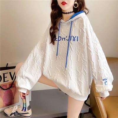 Hooded Sweater Women's Fall Big Size Loose Casual Jacket Letters Embroidery Long-sleeved Tops