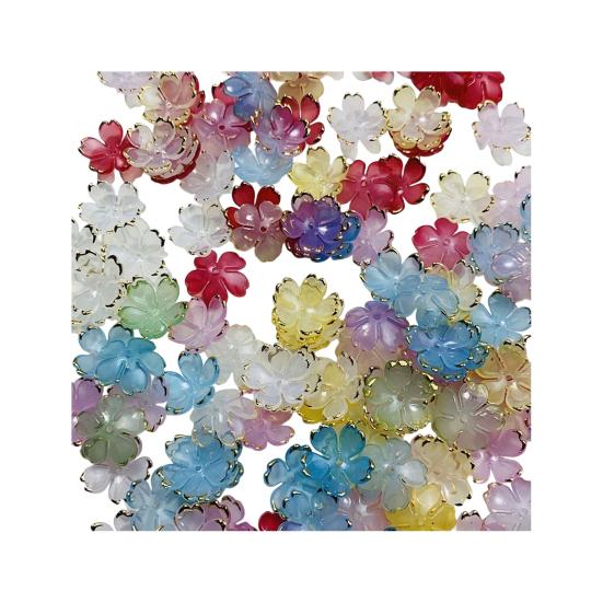 50Pcs Acrylic Cherry Blossom Beads Golden-Plated Flower Spacer Beads DIY Handmade Necklaces Bracelets Jewelry Making 5-Petal Floral Charms