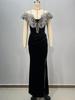 European American Velvet Rhinestone Deep V-neck Bodycon Evening Dress
