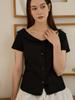 Endeopobeu Boat Neck Button Blouse _ Black