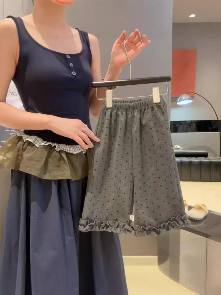 2025 Autumn Korean Style Girls' Polka Dot Lace Ruffle Wide Leg Pants - Kids' Casual Fit