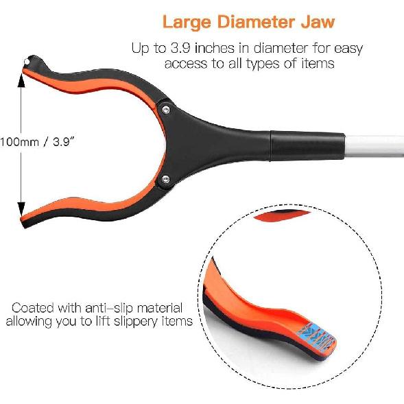 Upgrade Reacher Grabber Tool, 0°-180° Angled Arm, 90° Rotating Head- RG01,Silver & Orange,1 Count (Pack of 1)