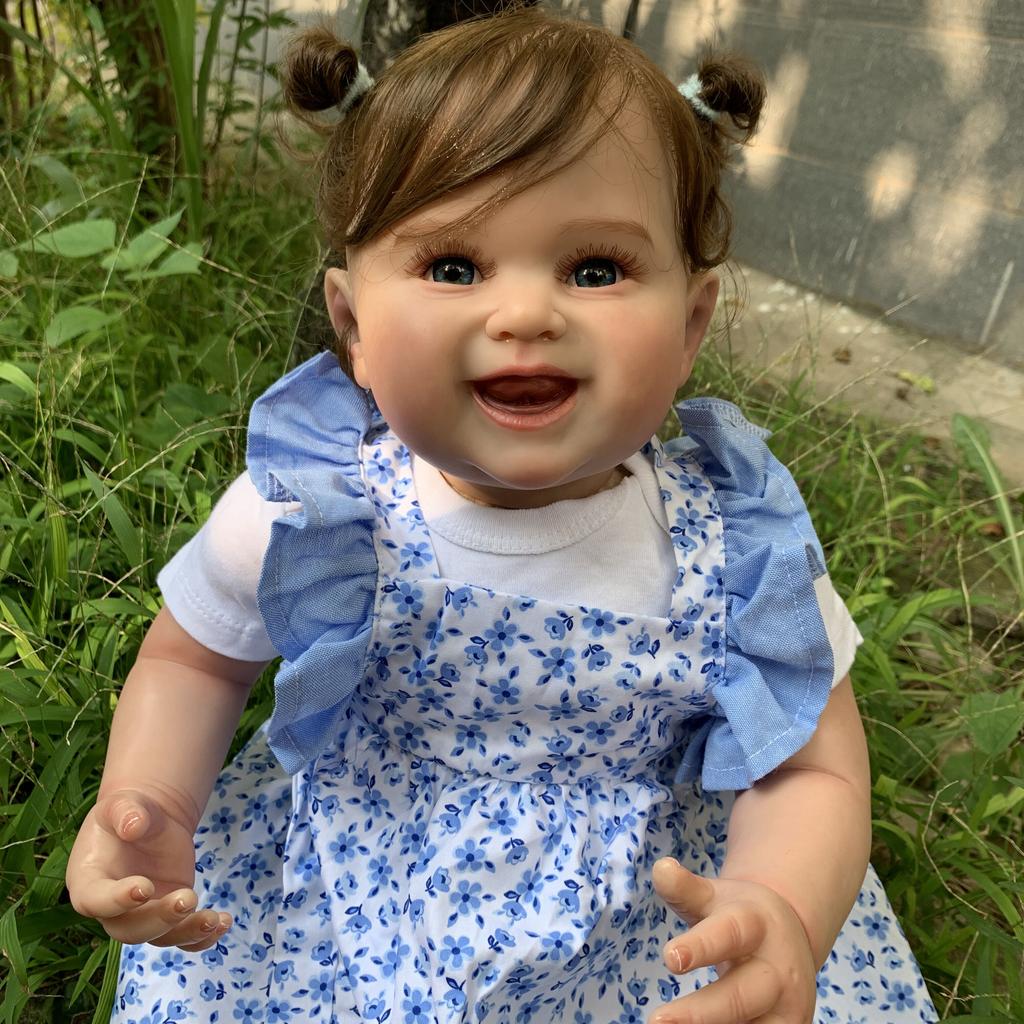 BZDOLL 55CM 3D Farbe Haut Sichtbare Venen Weiche Silikon Reborn Baby Puppe Spielzeug Für Mädchen Schöne Lächelnde Prinzessin Bebe lebendig Geburtstag Geschenk