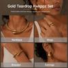 4 Pcs Gold Jewelry Set for Women, 18K Gold Plated Teardrop Necklace, Matching Drop Earrings, Cuff Bracelet and Ring Set, Chunky Dressy Accessories