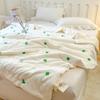 Pure Cotton Wrinkle Gauze Quilts Summer Plain Embroidered Bear Comforter Double Couple Bed Quilts Air Conditioning Cool Quilt