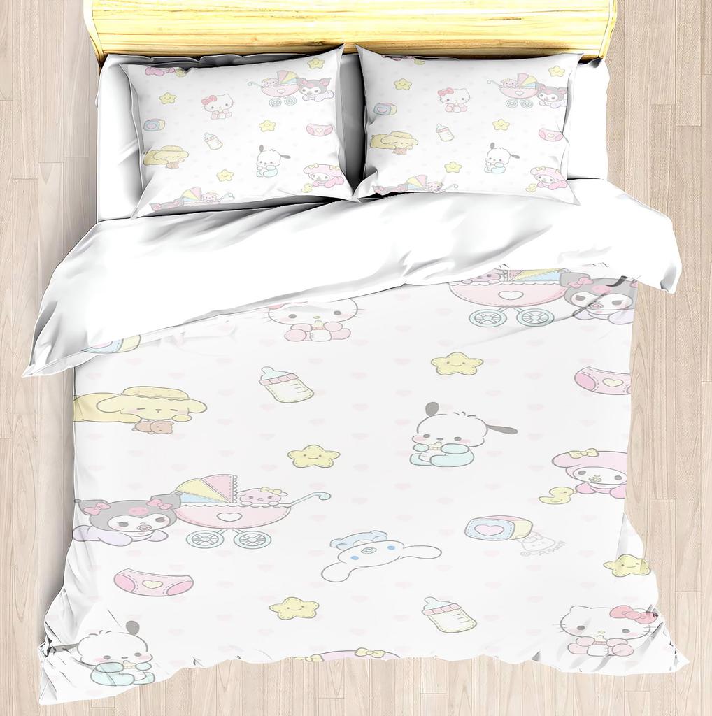 Melody Pink Duvet Cover Set Modern Print Sanrio Cute Children Same Peripheral Mattress Bedding 3 Pcs