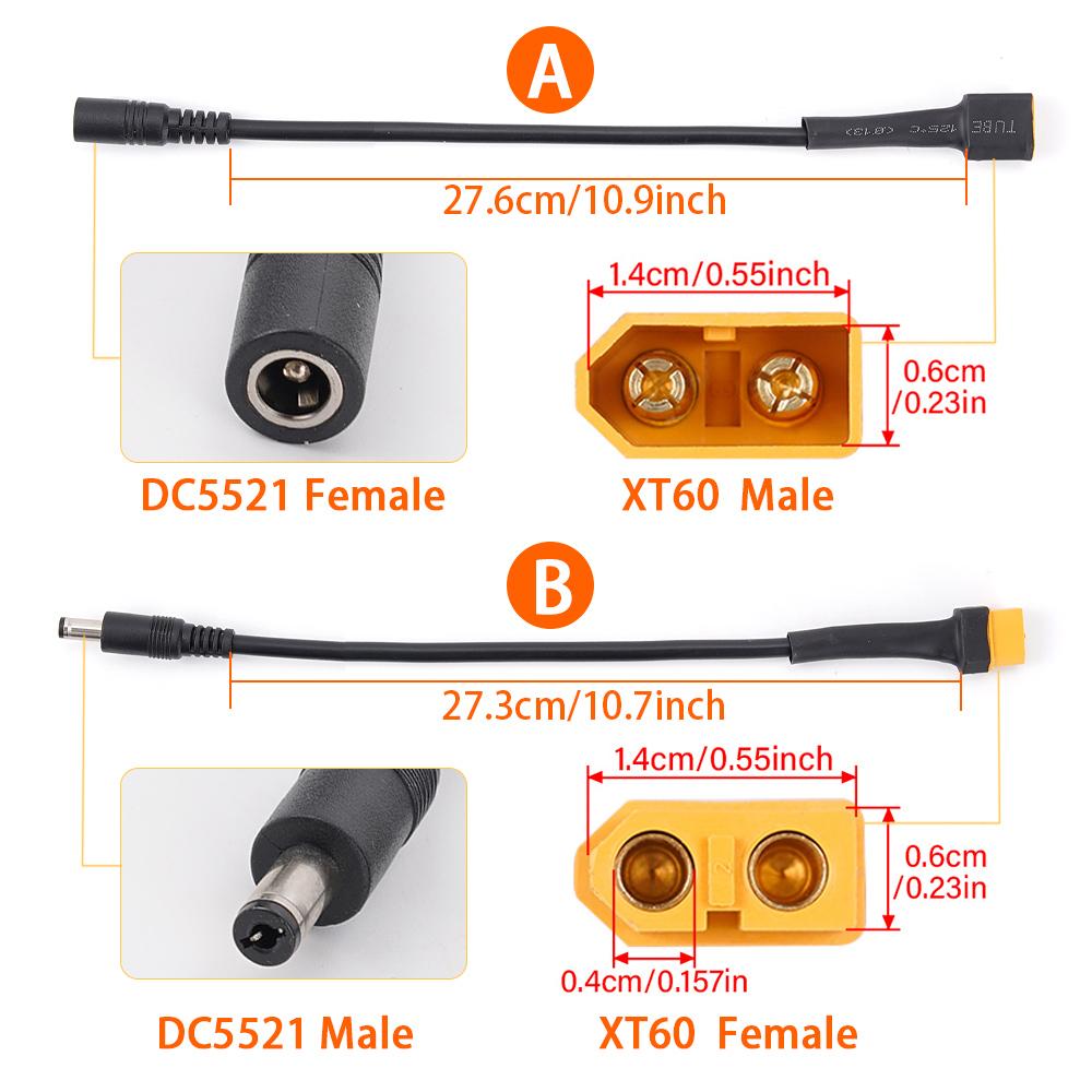 DC 5.5 2.1 2.5mm XT60  Female Male Plug To T Plug Female Male Adapter Connector With 18AWG  Silicone Wire