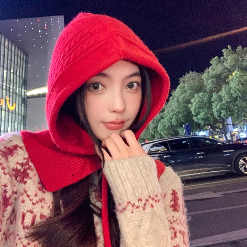 Fashion Cape, Thermal Cap, Children's Scarf, Integrated Hat, Winter Barak Method Cold-proof Ear Protection Hat, Knitted Wool Hat