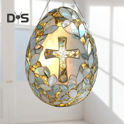 Acchiappasole Uovo di Pasqua 2D Acrilico a Forma di Uovo Acchiappasole Decorazione da Appendere alla Finestra con Catena per Portico Giardino Decorazioni Religiose per la Casa