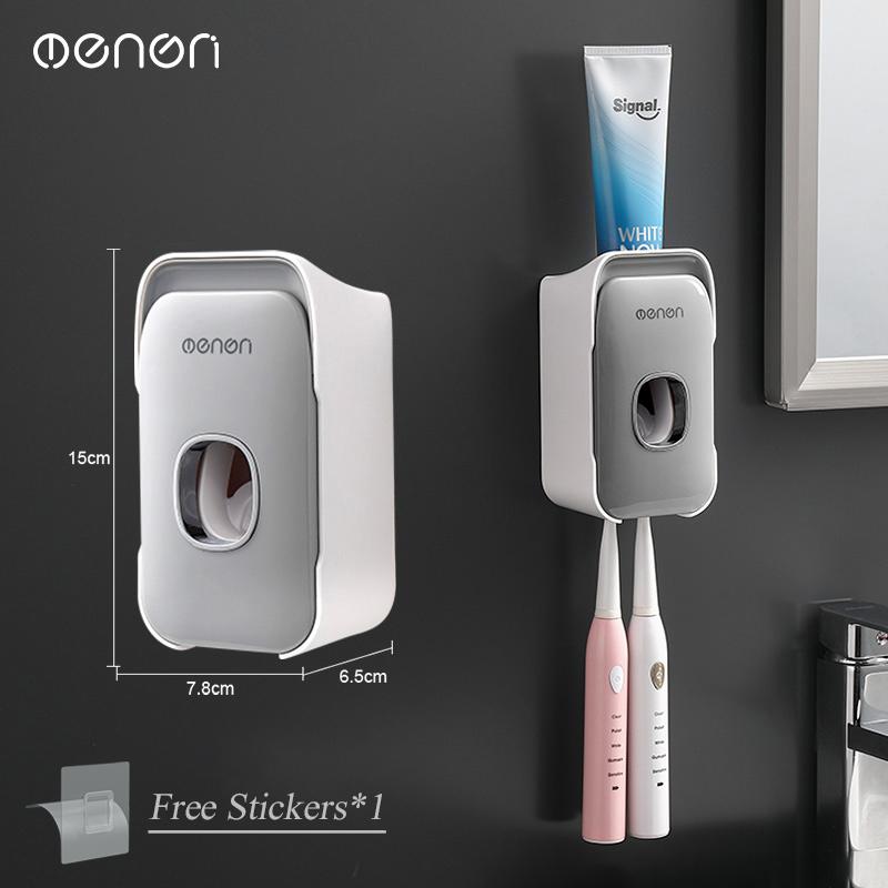 Premium MENGNI Automatic Toothpaste Dispenser Wall-Mounted Bathroom Toothpaste Squeezer Punch-Free Toothbrush Holder Rack Bathroom Acces