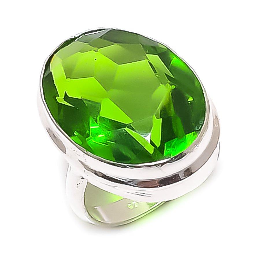 Peridot Gemstone Handmade 925 Sterling Silver Jewelry Ring Size 3 K0f81