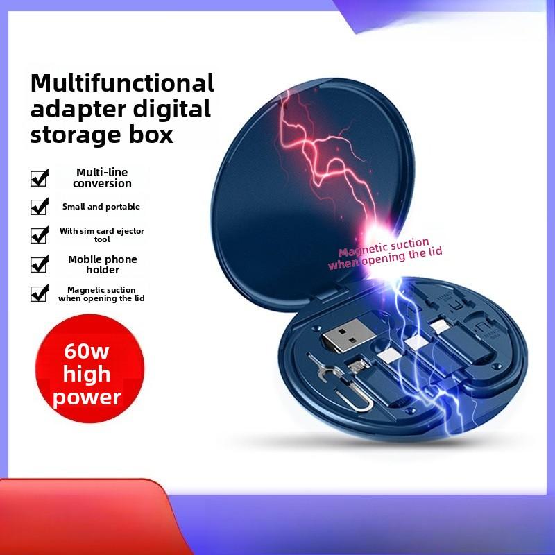 Portable Magnetic Fast Charging Data Cable Folding Portable Three-in-one Universal Box Typec Charging Cable