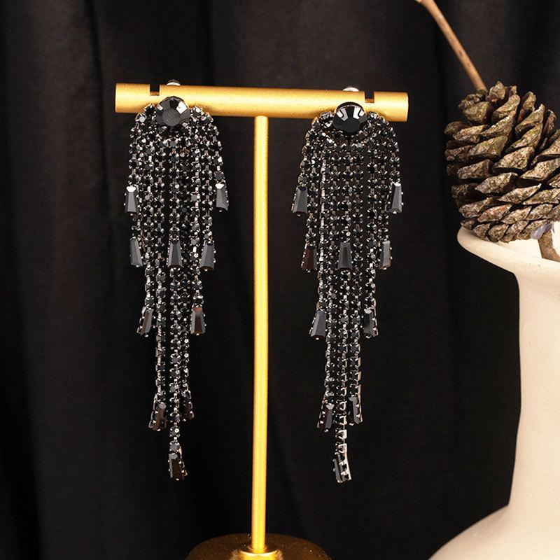 Silver Needle Light Luxury Premium Earrings Super Flash Heavy Industry Full Diamond Fringed Earrings Bohemian Earrings