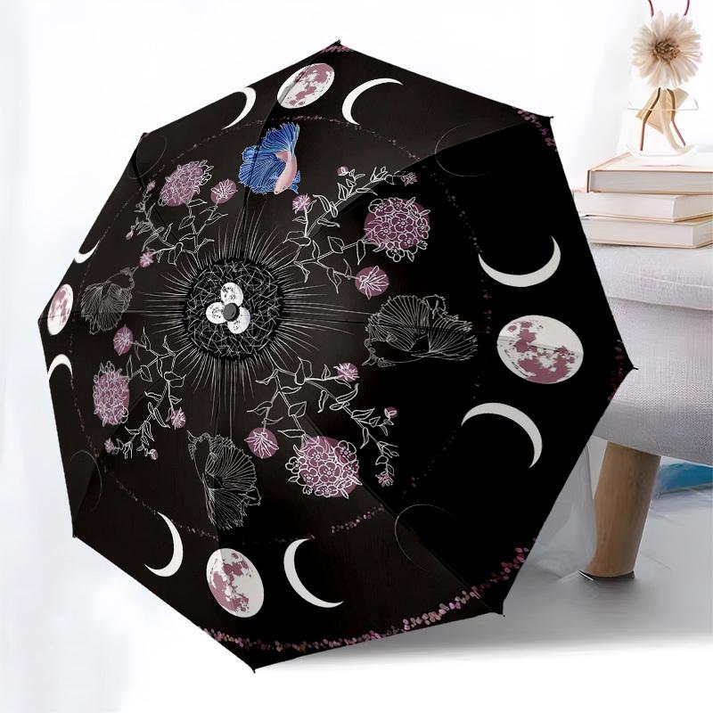 1pc Moon Phases Floral Mandala Art Print Umbrella with Plastic Handle,Suitable for All Seasons Home Travel Outdoor UmbrellaB2038