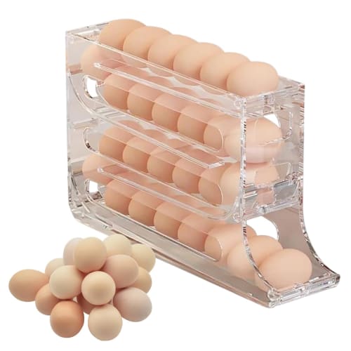 Refrigerator Egg Holder, Sliding Egg Storage Box, 4-Tier Automatic Rolling Egg Storage Shelf, Holds 30 Eggs, Egg Case, Egg Organizer, Egg Storage Case