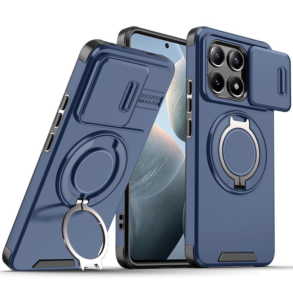 Magnetic Metal Ring Stand Armor Case For Xiaomi Poco X6 Pro Redmi K70E Slide Push Window Lens Protection TPU Plastic Phone Cover