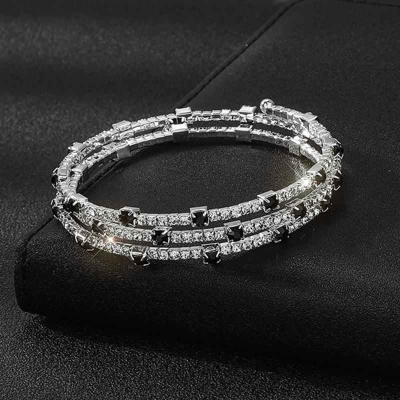 Rhinestone Open Bracelet Gold Silver Diamond Set Elastic Bracelet Bridal Fashion Full Diamond Grab Chain Bracelet