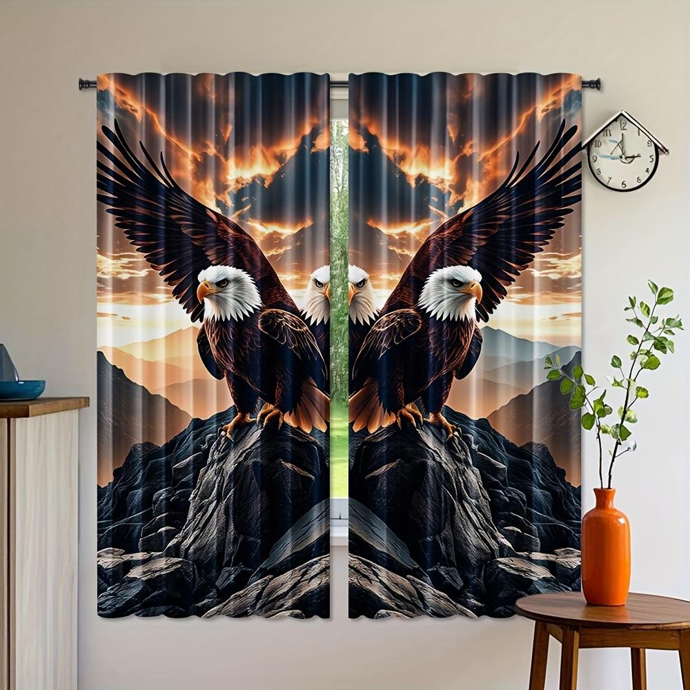 Set Of 2 Eagle Wings Design Polyester Curtains Hd Digital Print Drapes Bedroom Living Room Office Rod Pock Curtain With Semi Sheer Perfect For