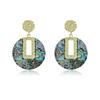 European and American Exaggerated Round Abalone Shell Inlaid with Large Earrings and Silver Needle Plate, Light Luxury and High-end Sense