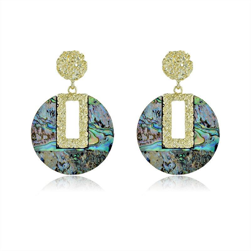 European and American Exaggerated Round Abalone Shell Inlaid with Large Earrings and Silver Needle Plate, Light Luxury and High-end Sense