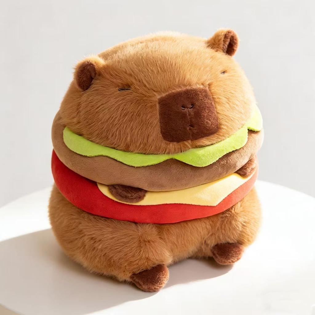 Cute Hamburger Capybara Plush Stuffed Toy Simulation Animal Doll Soft Children's Toy Birthday Gift Kawaii Room Decoration