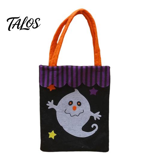 Decorative Halloween Accessory Candy Bags, Non-Woven Trick or Treat Tote Bags with Handles, Bulk Party Supplies Packaging Cute Black Cat Pumpkin Print