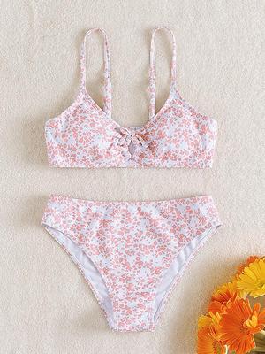 Bikini floreale a due pezzi, taglie grandi e medie, per bambina