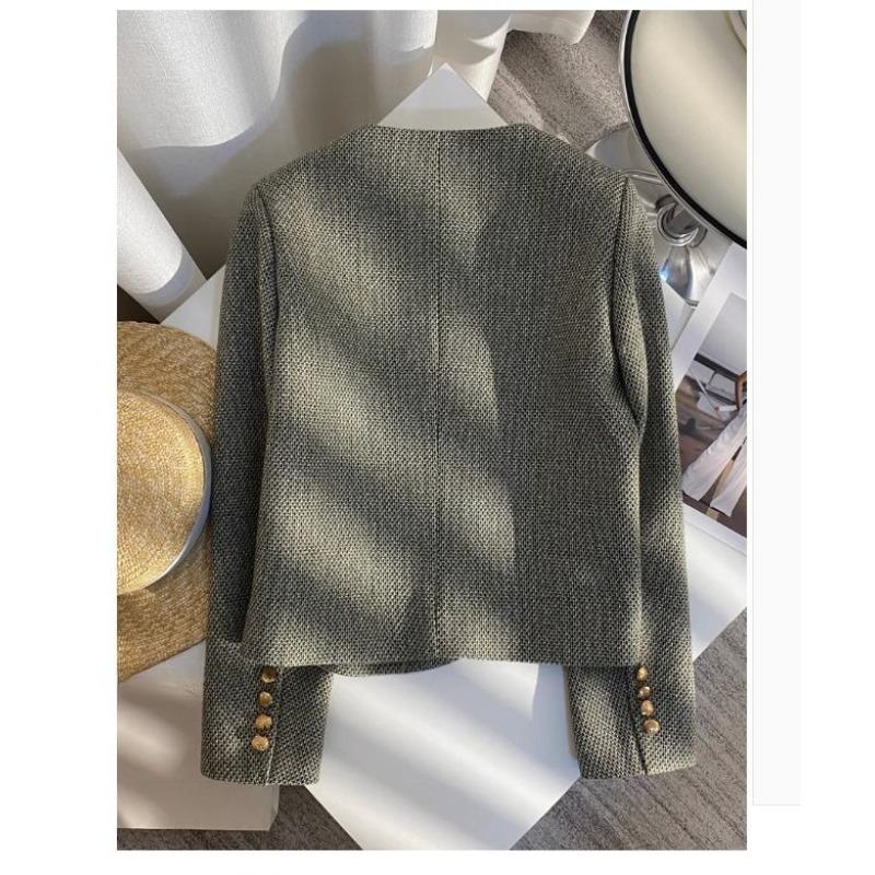 Women Short Tweed Blazer Autumn Casual Minimalist Cold Style Jacket High Sense Coat