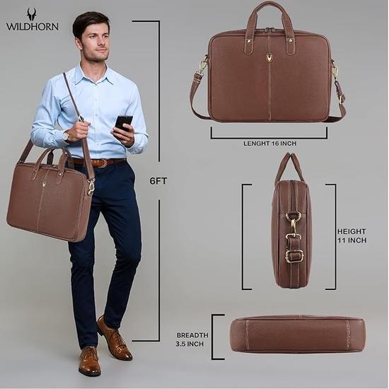 WildHorn Leather Laptop Messenger Bag for Laptop/MacBook up to 15 inch| Padded Laptop Compartment |Office Bag I 365 Days Warranty