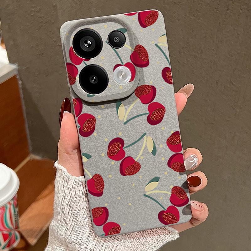 Luxus Kirschblüten-Print TPU Mattleder-Textur Schlanke Hülle Für Xiaomi 13T Pro Poco X6 Redmi Note 14 13 12 Pro 11 Weiche Stoßfeste Schutzhülle