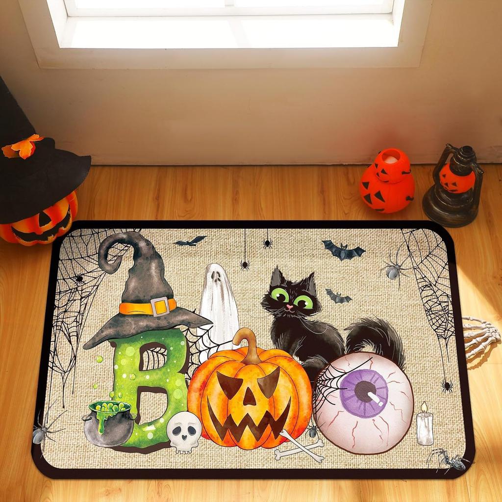 Halloween Door Mat Non-Slip Pumpkin Doormat for Outdoor Indoor Decor Durable Fall Seasonal Entrance Mat for Home Decor