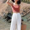 Summer Womens Pants Cotton Linen Waist Colors Wide Leg  Drawstring Casual Loose Linen Long Pants