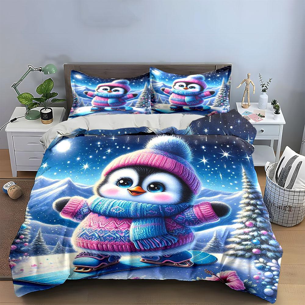 Frosty penguin's snowy charm. Bedding sets Duvet covers Pillowcases(1* Duvet Cover 2* Pillowcases without duvet insert)