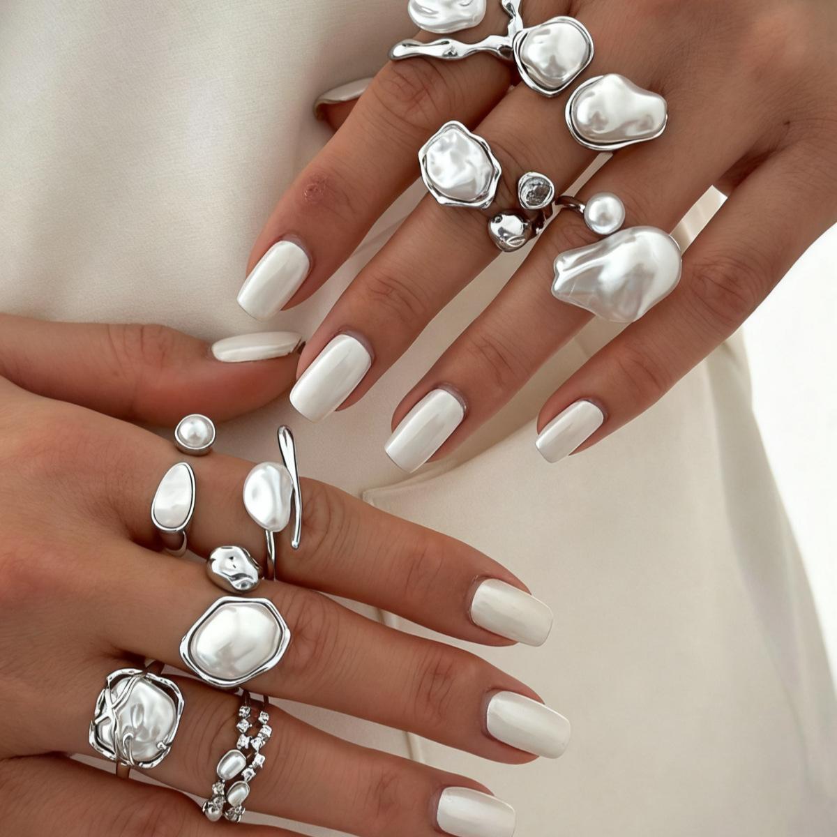 Open Pearl Rings Fashion Premium Baroque Geometric Light Luxury Finger Rings 2