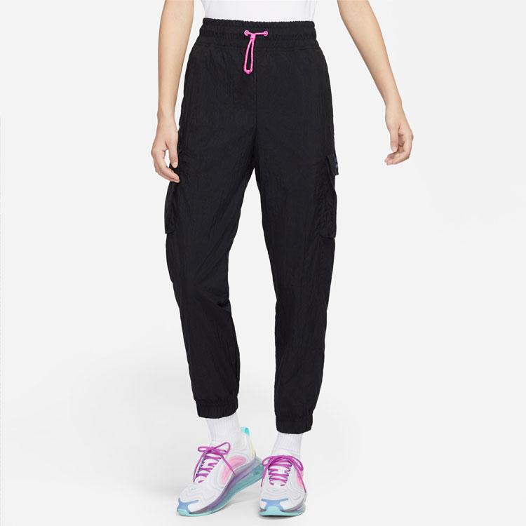 Nike Icon Solid Color Elastic Drawstring Large Pocket Woven Straight Leg Sports Pants Women Pants Black DD2071-010