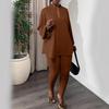 Elegant Two-Piece Set: V-Neck Split Top & Solid Color Skinny Pants