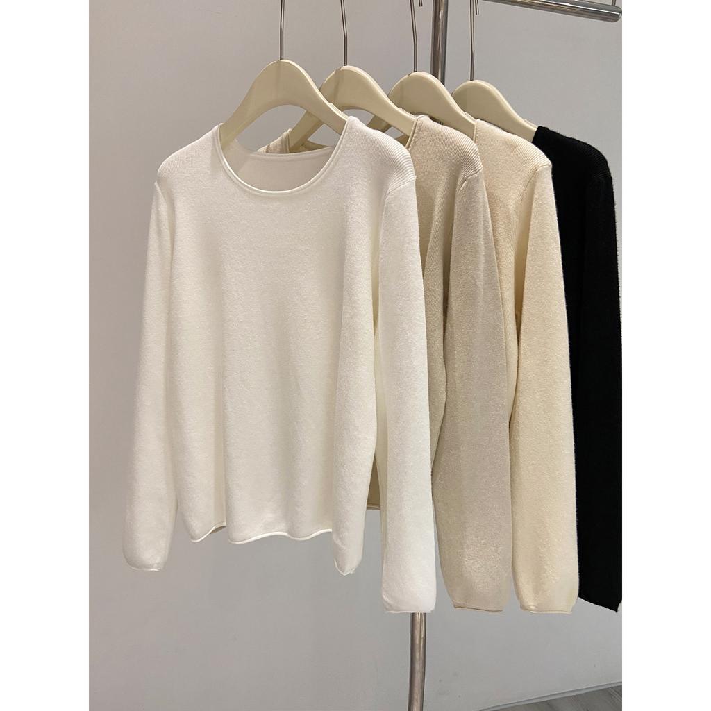 Soft waxy and relaxed knitted sweater women's autumn and winter casual versatile top crew neck inner bottoming shirt