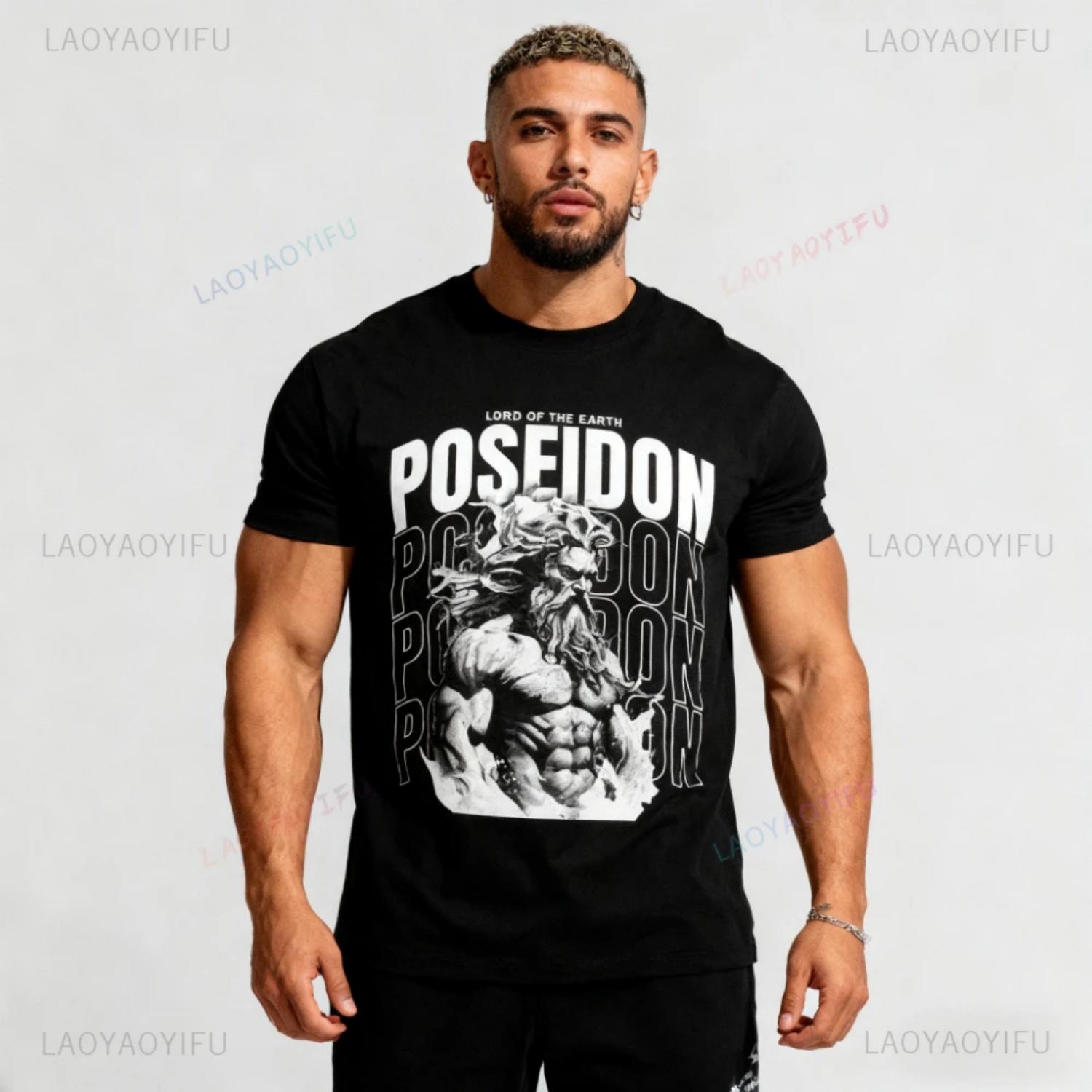 Poseidon T-Shirt Unisex Greek Mythology Tee Vintage Poseidon TShirt Retro Poseidon Trident Shirt Hip Hop Style Mens Streetwear S