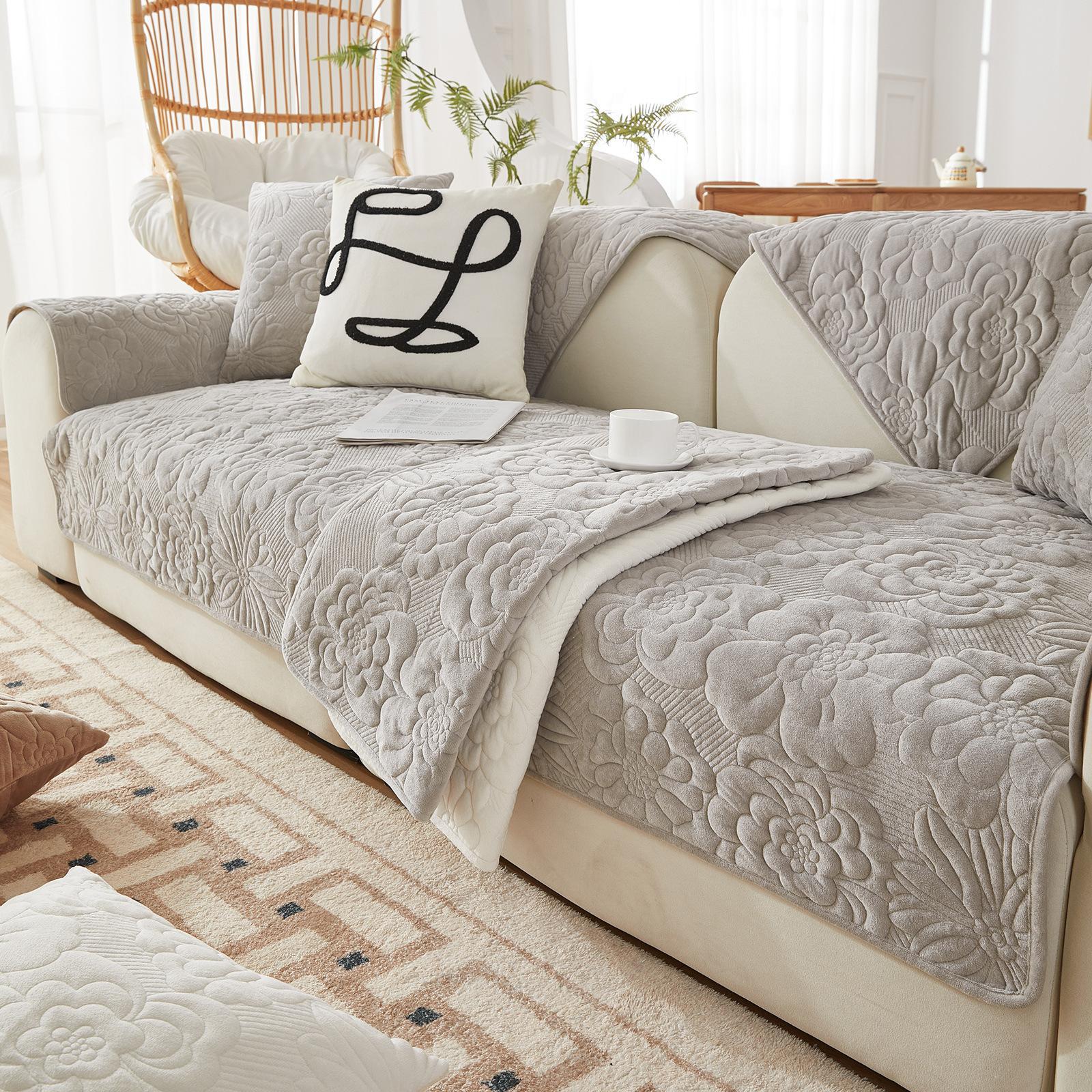 

Плюшевая подушка для дивана с рисунком, зимняя плюшевая подушка для дивана, нескользящий чехол для дивана в пасторальном стиле, спинка, полотенце, песок 90*210