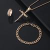 3Pcs Set Men'S Stainless Steel Metal Cross Pendant Chain Necklace Bracelet Ring Jewelry Set Male Hip Hop Daily Wear Accessories