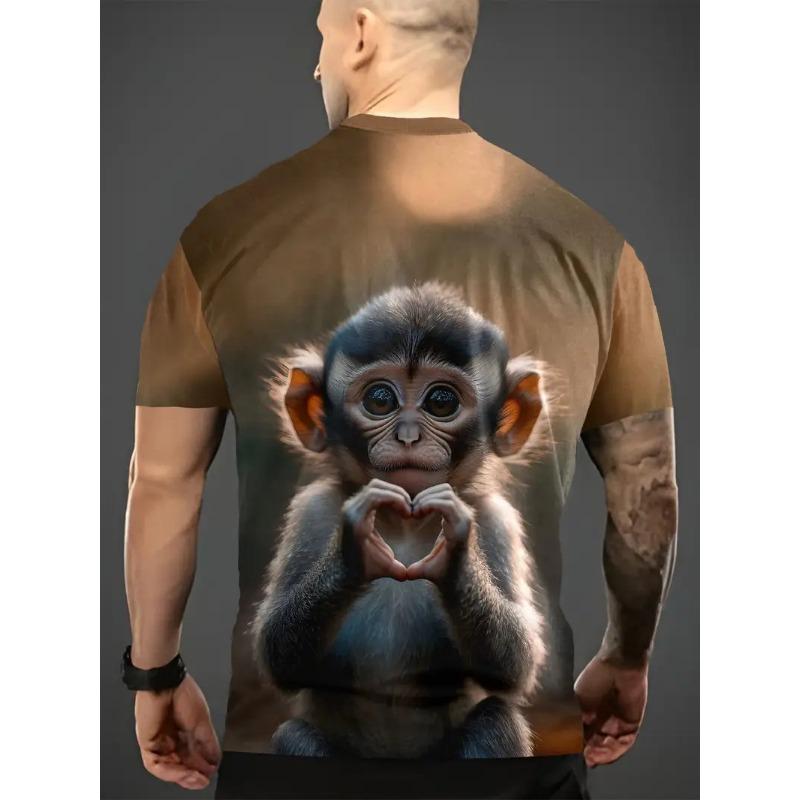 Herren 3D Gorilla Print T-Shirt Kurzarm T-Shirt Atmungsaktives Polyester Rundhals Casual Streetwear Oberteil