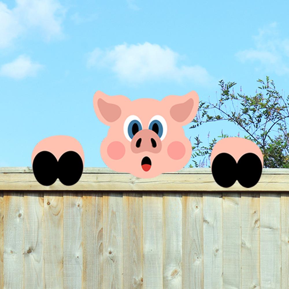 Cartoon Animal Peeking Outdoor Fence Decoration Sign