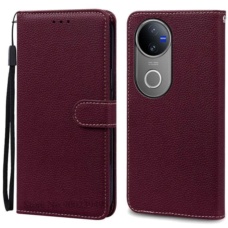 

Для Vivo V50 Чехол Книжка Кожаный Чехол-кошелек Для Vivo V50 5G Чехол Подставка Чехол-книжка для телефона Coque Fundas Shell For Vivo V50 5G вино красного